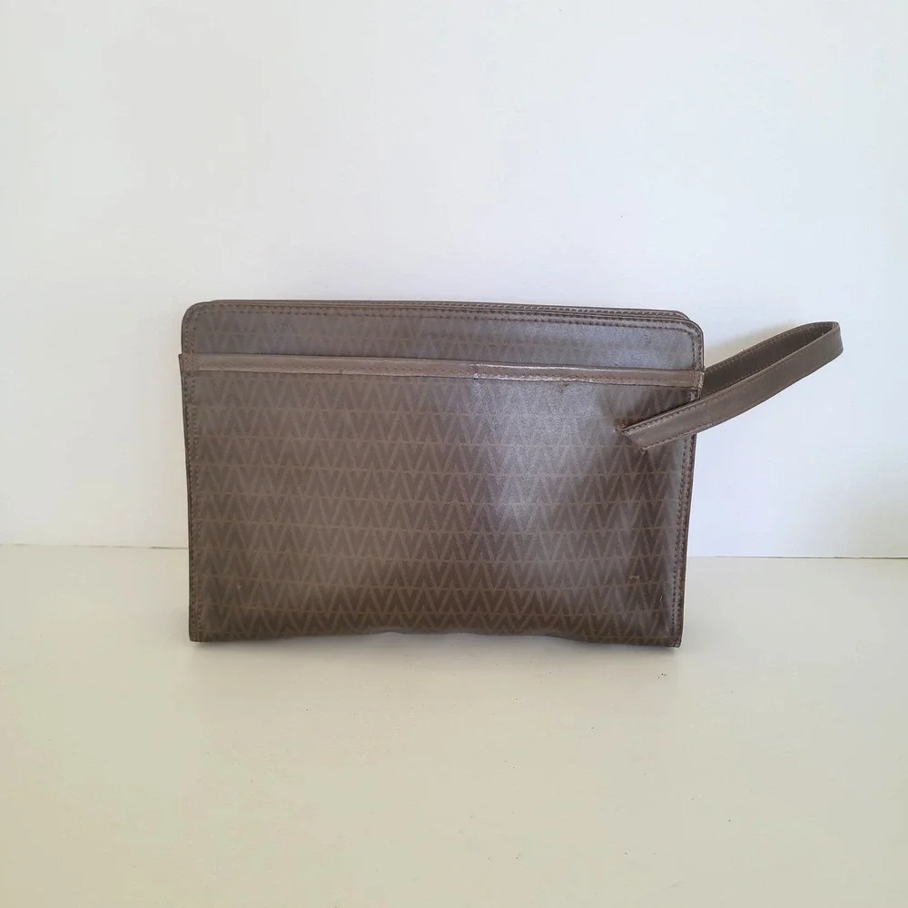 Mario Valentino‎ Vintage Brown Monogram Wristlet Clutch Bag Made in Italy